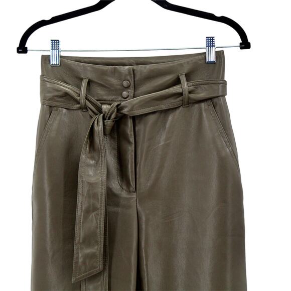 Aritzia Wilfred High Tied Faux Leather Belted Pants Olive Pockets Vegan 79497 2 - Picture 2 of 6